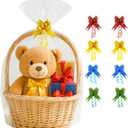 Volokitx 7-Pack 40x50 Inch Clear Cellophane Bags with 8 Colorful Pull Bows,Extra Large Cellophane Wrap for Gift Baskets, Baby Showers, Raffles, and Charity Auctions