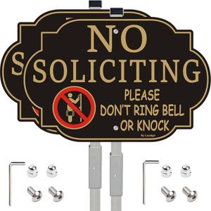 No Soliciting Sign for House with Stake 28" Tall | 12" x 8" Aluminum Metal Sign for Yard/Lawn, UV ProtectedEasy to Install&Fade Resistance, Outdoor Use (2Pack)