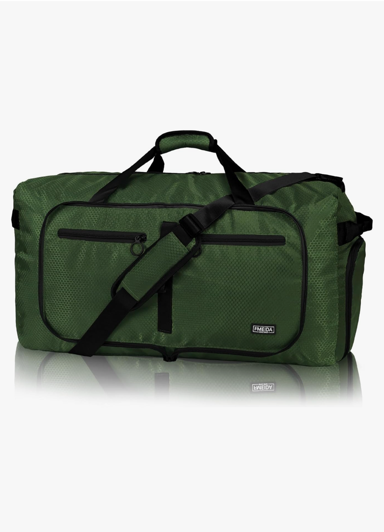 Fmeida 65L Duffle Bag with Shoes Compartment, Foldable Travel Duffel Bags for Men Women, Large Packable Travel Bag Water Repellent & Tear Resistant (Green)