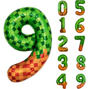 3 x Pixel & TNT Theme 40in Giant Number Balloons - Foil Mylar Birthday Party Decorations for Kids Adults Cumpleaos, Block Style Pixel Art Shape Balloon Decor Supplies (Pixel, Number 9)
