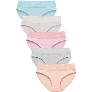Wealurre Cotton Panties for Women Bikini Underwear Hipster Underpants Lace Briefs Pack (Pink, XL)