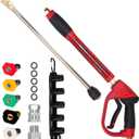 Hourleey Pressure Washer Gun, Red High Power Washer Gun with Replacement Wand Extension, 5 Nozzle Tips, M22 Fittings, 40 Inch, 5000 PSI