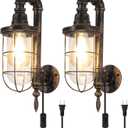 Industrial Plug in Wall Sconce E26 Edison Antique Wall Lights with 5.9Ft Plug in Cord On Off Switch Rustic Wall Sconces Lighting Fixture for Headboard Bedroom Porch Hallway, 2 Pack