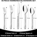 Hammered Silverware Set, 40-Piece Stainless Steel Square Flatware Set for 8, Food-Grade Tableware Cutlery Set, Utensil Sets for Home Restaurant, Mirror Finish, Dishwasher Safe