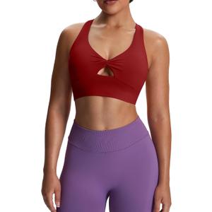 Aoxjox Women's Workout Sports Bras Twist Front Fitness Training Gym Bra Yoga Crop Lola Tank (Medium, Rumba Red)