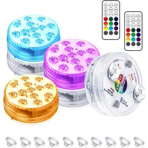 LOFTEK Submersible LED Lights with Remote, 13 LED Pool Lights for Inground Above Ground Pool with Magnets &Suction Cups,16 Color Changing Underwater Light for Ponds Battery Operated, 6 Pack