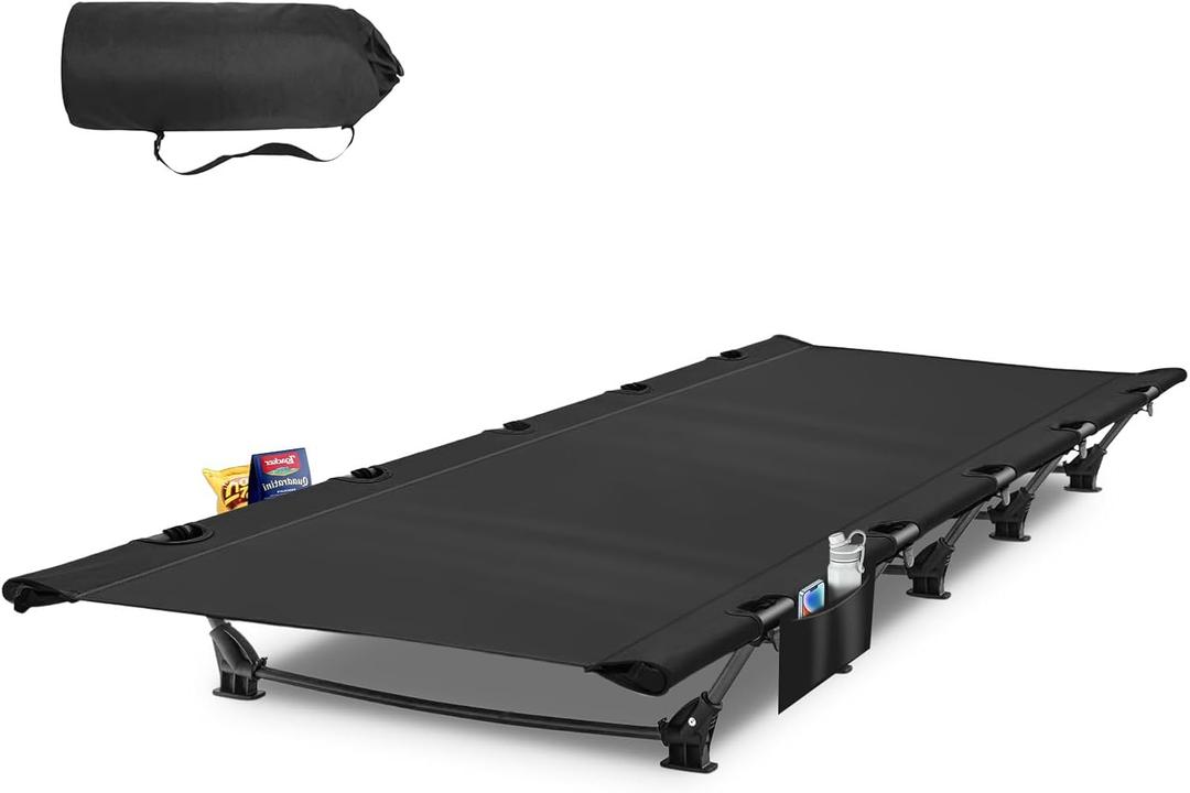 Ultralight Camping Cot for Adults with 2 Side Pocket,Portable Folding Camping Bed Supports 330 lbs,Comfort Sleep Cot Bed for Camping Lightweight Travel,Base Camp,Hiking,Moutaineering,Sleeping(Black)