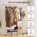 TigerParty Double Rods Clothes Rack for Hanging Clothes, Heavy Duty Sturdy Stainless Steel Clothing Rack, Rolling Garment Rack with Wheels for Bedroom Laundry Living Room