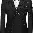 Olibexley Men's 2 Piece Double Breasted Suits Slim Fit Tuxedo Jacket and Dress Pants Set for Wedding Business Prom Suits (Black, XL)