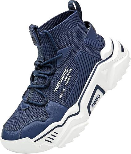 XIDISO Mens Fashion Sneaker Walking Shoes Athletic Running Shoes Breathable Casual Sport Gym Shoe, Dark Blue, 39