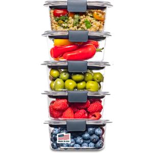 Rubbermaid Brilliance BPA-Free Food Storage Containers Multi Pack, 1.3 Cup Plastic Containers with Lids, 5 Pack, Leak Proof, Microwave & Dishwasher Safe