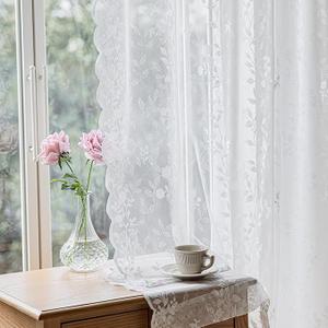 White Lace Curtains 84 Inches Long Victorian Floral Semi Sheer Curtains for Living Room Bedroom Decor Drapes Rod Pocket Light Filtering Vintage Window Curtains 2 Panels Set for Dining Room, 55Wx84L
