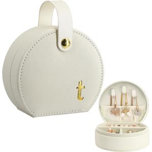 COLLECTIVE HOME - Travel Jewelry Case, Elegant Half-Moon Design with Gold Monogram, Detachable Handle, Personalized Accessory Organizer, Gift for Fashion-Forward Women and Teens (t)