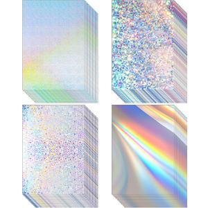 Kosiz 100 Sheets Metallic Holographic Card Stock Shiny Glitter Cardstock Iridescent Mirror Paper 8.5 x 11'' 250 GSM Thick Mixed Color Foil Paper for Scrapbook Letter Poster Craft(Laser Color)