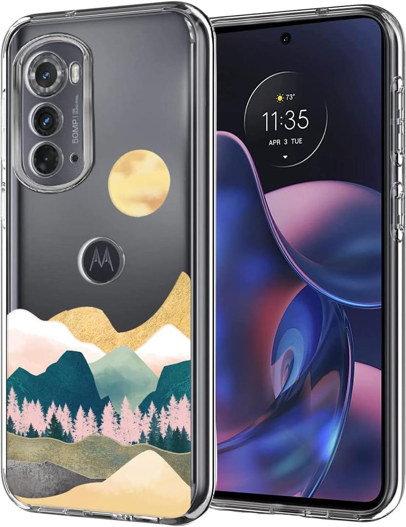 Unov Case Compatible with Motorola Moto Edge 2022 5G Clear with Design Soft TPU Shock Absorption Slim Embossed Pattern Protective Back Cover (Sierra Mountains)