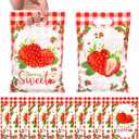 Pineraap 50 Pcs Reusable Red Strawberry Treat Bags - Double-Sided Strawberry Print, Water-Resistant, Self-Seal Plastic Party Favor Bags