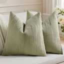 HAUSSY 2 Pack Pillow Covers 18x18 Inch, Boho Embossed Decorative Throw Pillows Soft Striped Cushion Cover Home Decor Textured Patten Pillowcase for Couch Living Room Sofa Bed, Olive Green(Covers Only)