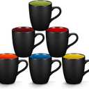 Qipecedm 6 Pack Porcelain Coffee Mugs Set, 12 Ounces Ceramic Coffee Mugs, Matte Black Coffee Mug, Restaurant Cups for Coffee, Tea, Cappuccino, Cocoa, Cereal, Black outside and Colorful inside