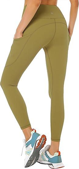 Buttery Soft Tummy Control Workout Leggings with Pockets for Women High Waisted Athletic Yoga Pants, Mustard