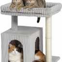 Cat Tree for Large Cat, 20.9 * 15.7in Large Perch Bed for Adult Cats, 22.8in Cat Tower with Scratching Post, Cat Condo with 2-Door for Indoor Cats, Light Gray