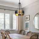 Black and Gold Ceiling Light, Industrial Modern Chandelier 3-Lights Fixture,Height Adjustable Hanging Pendant Island Lighting for Living Room,Foyer,Hall,Kitchen,Entryway (Small E26 Bulb,Not Standard)