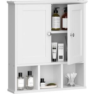 Shintenchi Bathroom Wall Cabinet with Door, Over The Toilet Medicine Cabinet with Adjustable Shelf & Open Shelf, White Shintenchi Bathroom Wall Cabinet with Door, Over The Toilet Medicine Cabinet with Adjustable Shelf & Open Shelf, White