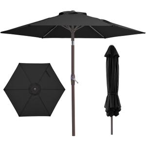JEAREY 7.5FT Patio Umbrella Market Table Umbrella with 6 Sturdy Ribs, Push Button Tilt/Crank Outdoor Umbrella for Garden, Deck, Backyard,Dark Black