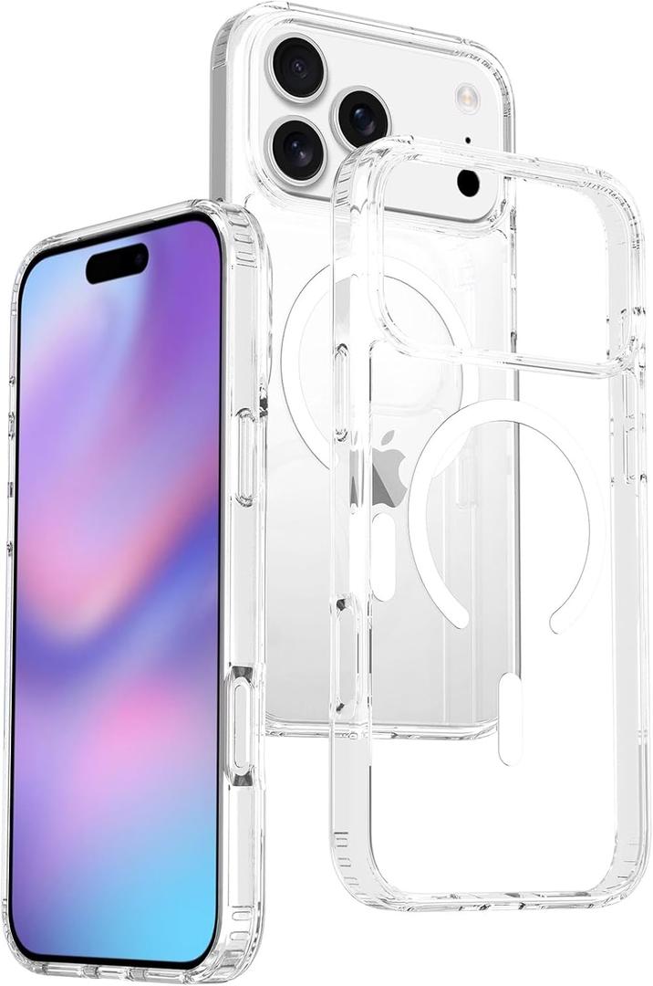Magnetic Clear Case for iPhone 17 Pro Max, Shockproof Full-Body TPU+PC Hybrid Cover, Anti-Scratch Anti-Drop Transparent Protective Phone Case for iPhone 17 Pro Max