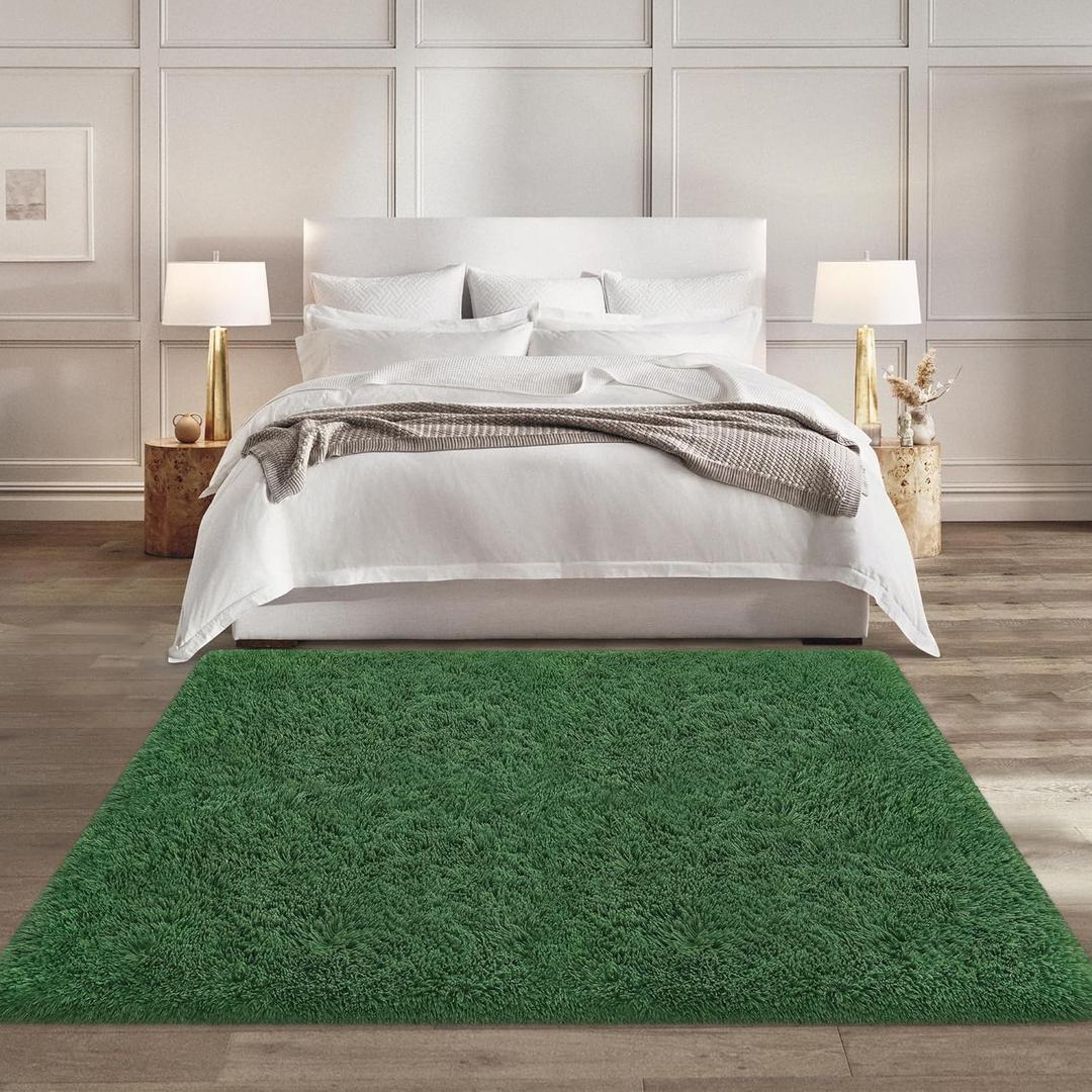 Dark Green Rug for Living Room:3x5 Washable Soft Green Area Rugs for Bedroom,Fluffy Fuzzy Plush Shaggy Olive Green Rug,Non Slip Small Carpet for Kid Nursery Home Girl Boy for Dorm Chritmas Deocr