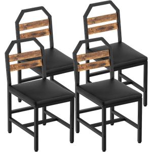 YATINEY Dining Chairs, Kitchen Chairs with Back Support, Upholstered Seat and Metal Legs, for Kitchen, Living Room, Rustic Brown and Black CY02L4BR, 36" x 39" x 87", 4 pcs