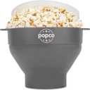 POPCO Silicone Microwave Popcorn Popper with Handles, Silicone Popcorn Maker, Collapsible Bowl and Dishwasher Safe (Gray)