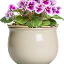 6 Inch Self Watering Pots for Indoor Plants, Ceramic African Violet Pots with Absorbent Inner Pot, Easy Self Watering Planter, Round Ceramic Flower Pot, Patio Decor, Gardening Gifts, Beige