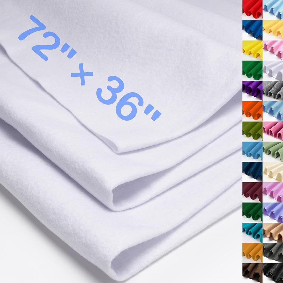 XSEINO Ice White Large Felt Fabric 72" X 36 "(2 Square Yards), 1.4 mm Thick Soft Felt Fabric Sheet for Crafts, White Series Colors Soft Nonwoven Fabric, Fit for Decoration, Sewing, DIY Crafts