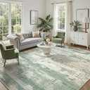 DCX Washable Abstract Area Rug 8x10, Non Slip Low Pile Rug, Sage Green