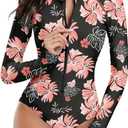 Century Star Long Sleeve Swimsuits for Women Rash Guard UPF 50+ Modest One Piece Surfing Full Coverage Bathing Suit Swimwear (6-8, Pink Printed)
