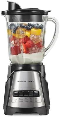 Hamilton Beach Power Elite Wave Action Blender For Smoothies, 40 Oz Glass Jar, 12 Functions Including Puree, Crush Ice, 700 Watts - Black (58148A)