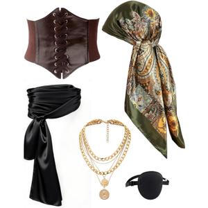 kasahara Pirate Costume Accessories Women Pirate Bandanas Head Scarf Eye Patch Medieval Corset Necklace Jewelry