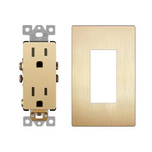 LIDER Matte Finish Decorator Receptacle and Brushed Finish Decorator Switch Cover, Screwless Wall Plate, Mid-Size