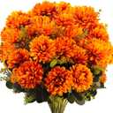 MUTCOLOR Fall Flowers Artificial for Decoration, 18 Heads Fake Mums Fall Floral Arrangement Silk Chrysanthemums Bouquet for Outdoor Home Indoor Table Pots Vase Cemetery Decoration, 2 Pcs