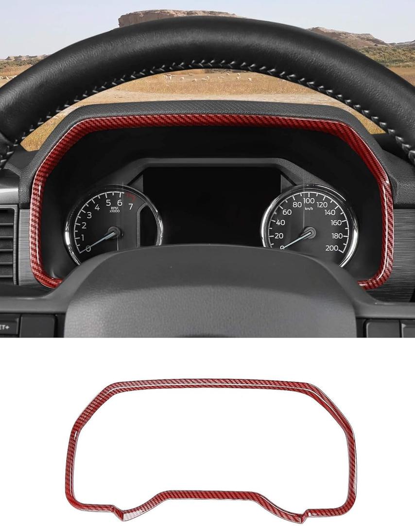 Savadicar Red Carbon Fiber Interior Accessories - Instrument Panel Bezel Trim Cover for Ford F150 (2021-present) - Premium Texture Interior Decor Upgrade Option, 1 PC