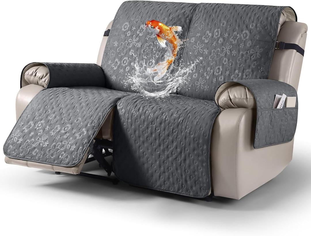 VANSOFY 100% Waterproof Recliner Sofa Covers, Couch Covers with Non-Slip Granule, 2-Piece Washable Reclining Sofa Cover with Pocket Furniture Protector for Kids, Pets Dark Gray, 2 Seater
