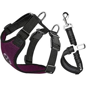 SlowTon Dog Seat Belt Harness for Car, Dog Car Harness Adjustable Mesh Breathable & Dog Seatbelt Safety Tether with Elastic Bungee for Small Medium Large Pets(Burgundy, Single Clip, S)