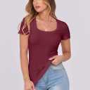 ANRABESS Women Short Sleeve Tops Scoop Neck Ribbed Knit Slim Fitted Basic Tee Shirts Casual Summer Clothes 2025 Fall Outfits (Red, M)