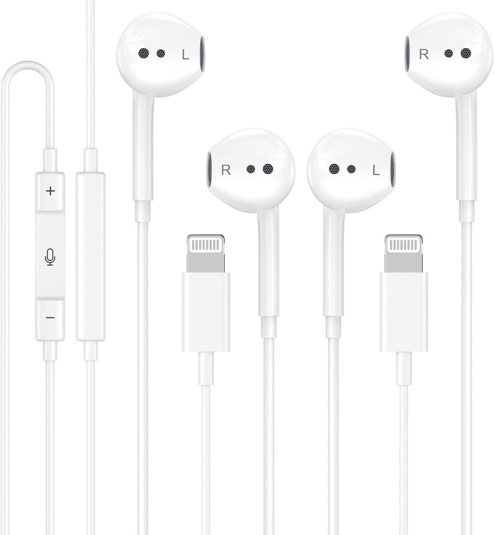 Wired Headphones for iPhone Earbuds Built-in Microphone & Volume Control Nosie Reduction Headsets Compatible with iPhone 14/13/12/11/XR/XS/X/8/7/SE/Pro/Pro Max/Support All iOS System 2 Pack