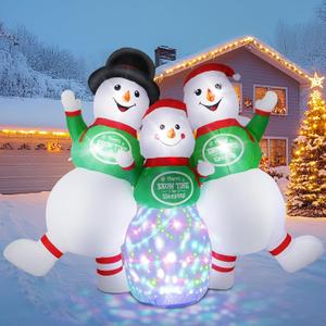 6.5FT Christmas Inflatable Snowman Decorations - Blow Up Christmas Outdoor Snowman Family with Rotating Colorful LED Light & Top Hat, Xmas Inflatable Decor for Yard Lawn Garden Holiday Party