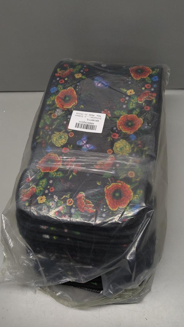 Floral Stair Treads for Wooden Steps, 14 Pack Black Stair Runners Non Slip Indoor 8" X 30", Washable Carpet Rugs with Silicone Backing for Kids Elders and Dogs