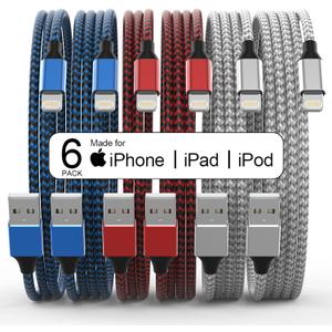 [Apple MFi Certified] 6Pack 3/3/6/6/6/10 FT iPhone Charger Nylon Braided Fast Charging Lightning Cable Compatible iPhone 14 Pro/13 mini/13/12/11 Pro MAX/XR/XS/8/7/Plus/6S/SE/iPad (Multicolored)