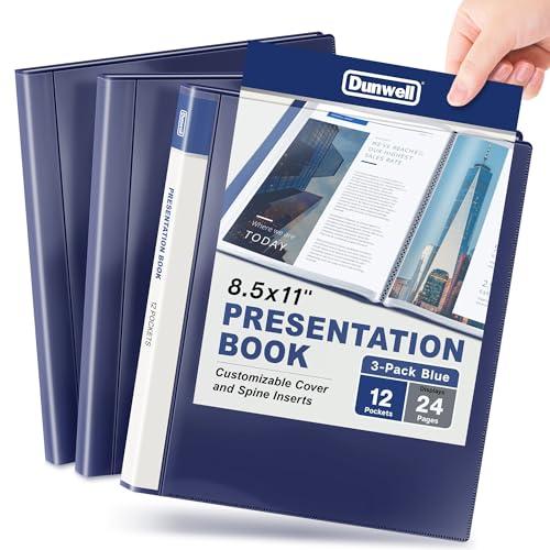 Dunwell Presentation Binder 12-Pocket, Displays 24 Pages, 8.5x11 Portfolio Binder with Plastic Sleeves, Storage and Organizer for Documents, Certificates, Projects, Photos (2 Pack, Blue)