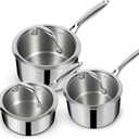EWFEN 3 Ply Stainless Steel Sauce Pan Set with Lids, 1 & 2 & 3 Quart Multipurpose Cooking Pot, Stay-Cool Handle, Induction Oven Dishwasher Safe, 1QT & 2QT & 3QT