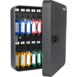 Uniclife 28 Position Key Cabinet with Combination Lock Resettable Black Digital Security Storage Box Steel Key Organizer with Colorful Key Tag Labels Stickers and Hooks